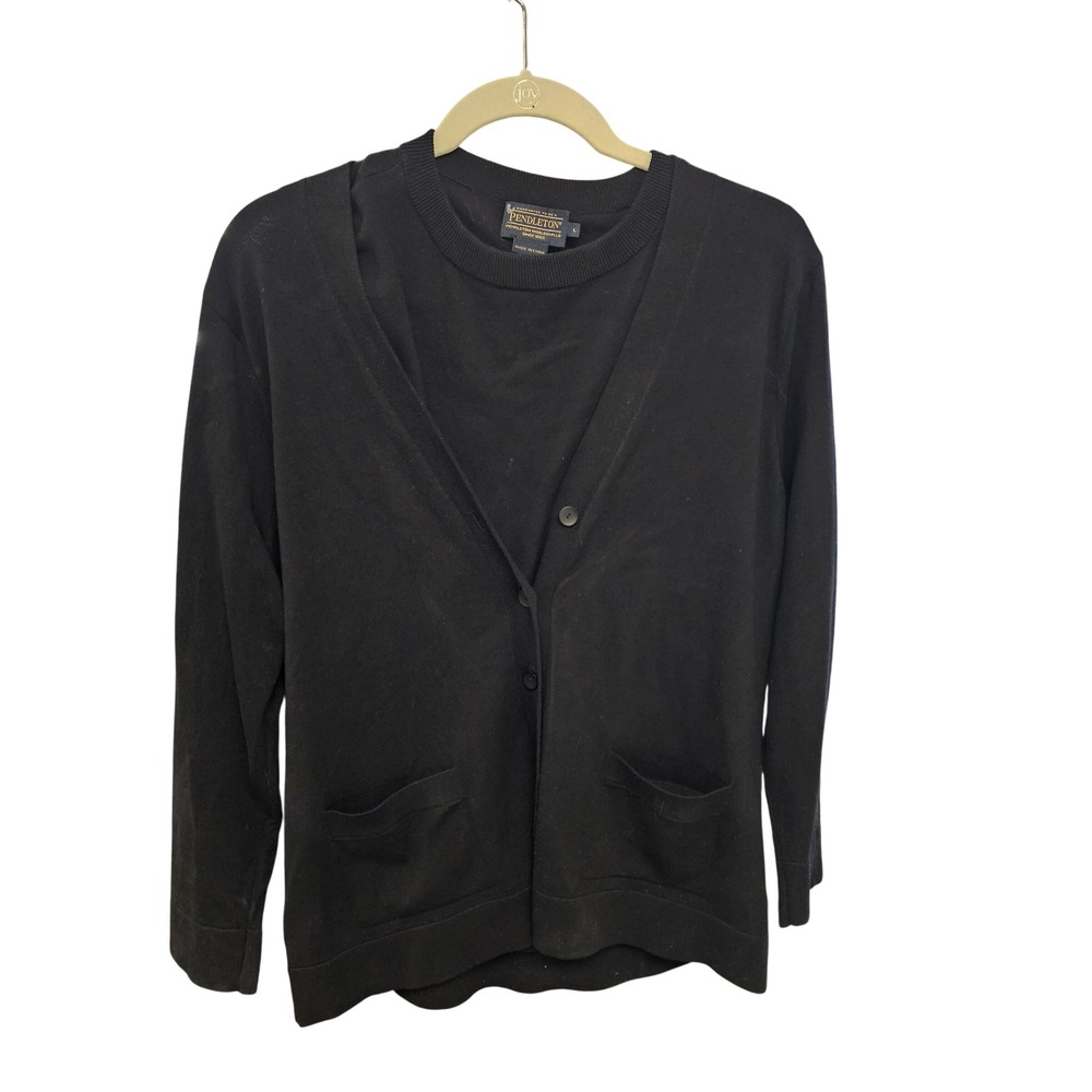 Pendleton Womens Black 2 Piece Cardigan and Shell Sweater Set Twinset Size Large